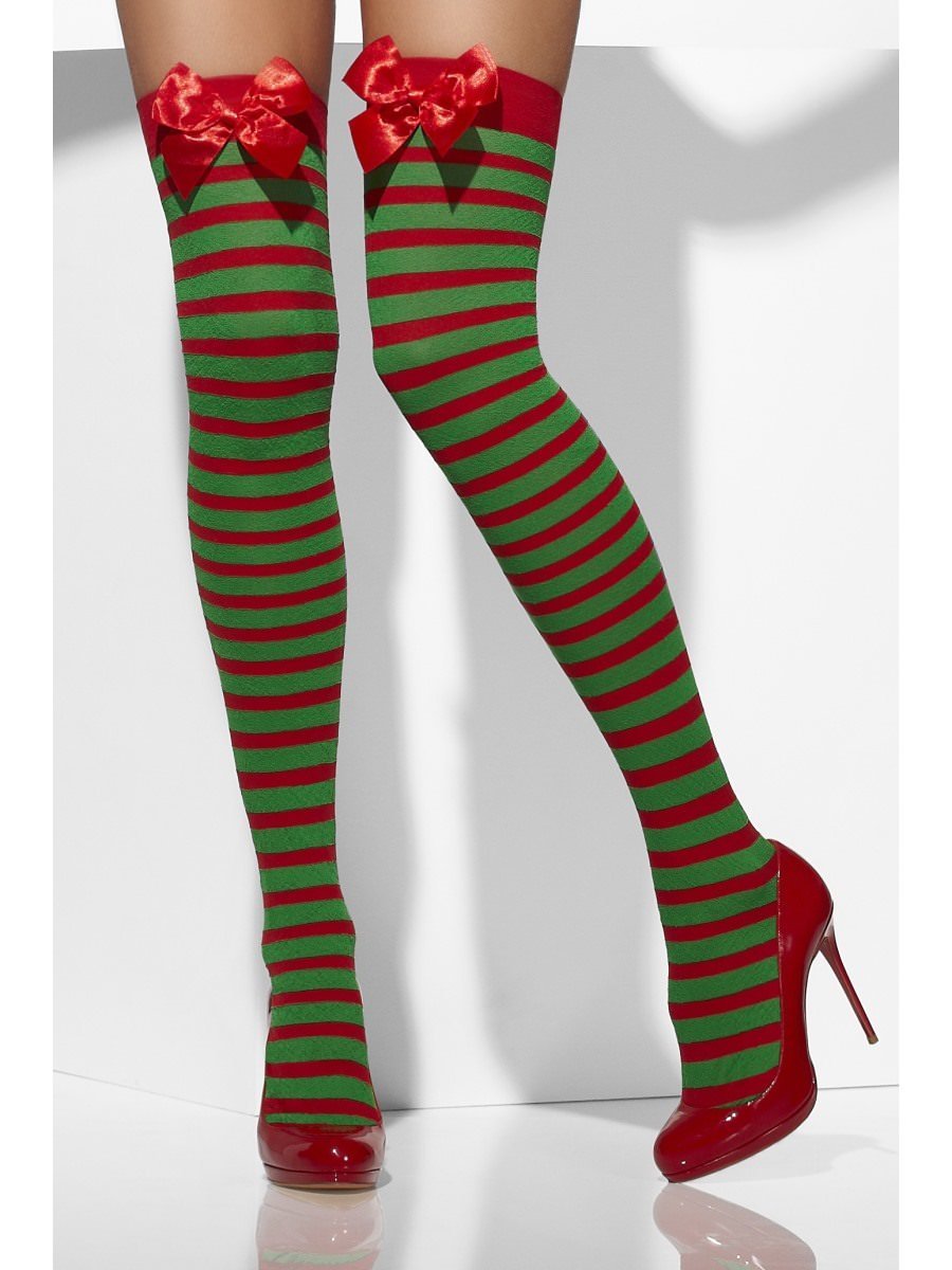 Opaque Hold-Ups, Red & Green, Striped with Bows Wholesale