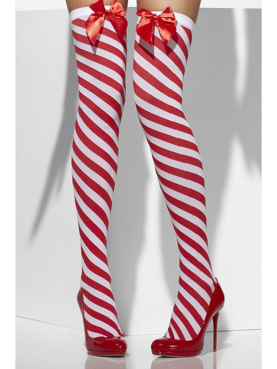 Opaque Hold-Ups, Red & White, Striped with Bows Wholesale