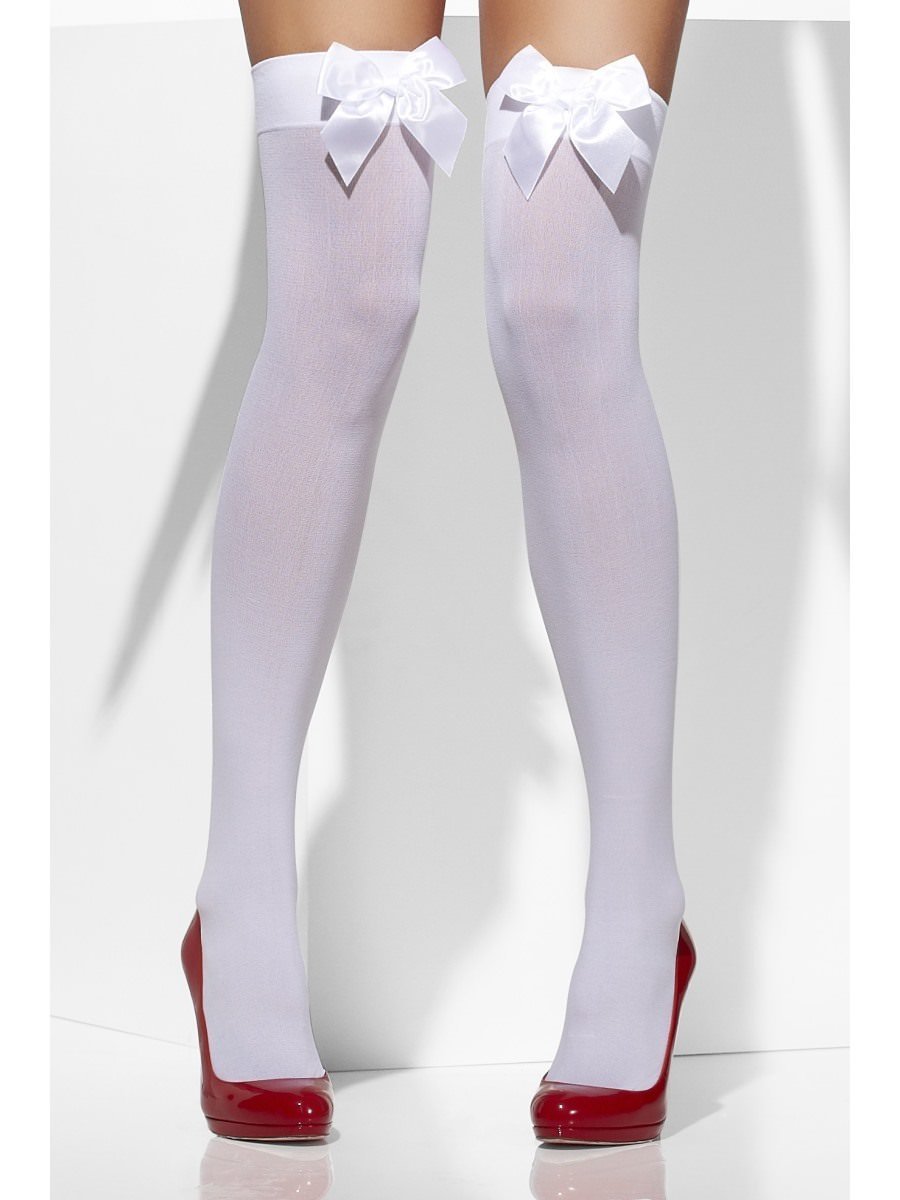 Opaque Hold-Ups, White, with White Bows Wholesale