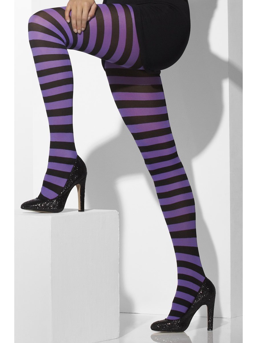 Opaque Tights, Purple & Black, Striped Wholesale