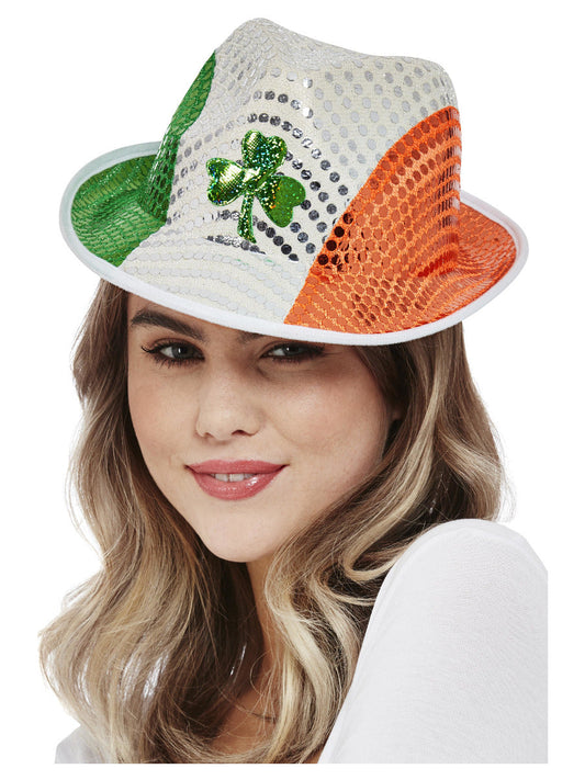 Paddys Day Irish Flag Sequin Trilby Hat WHOLESALE