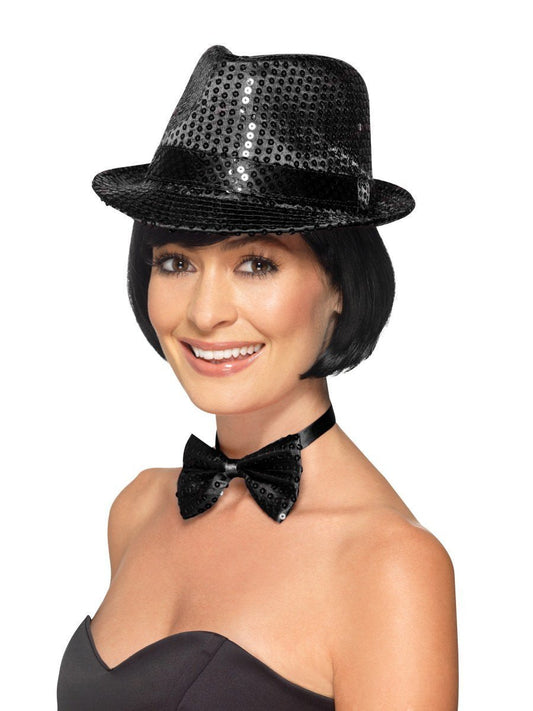 Sequin Trilby Hat, Black Wholesale