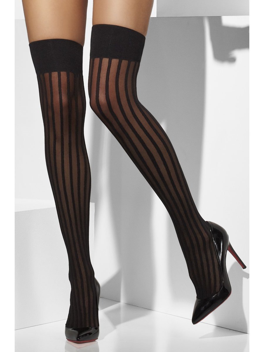 Sheer Hold-Ups, Black, With Vertical Stripes Wholesale
