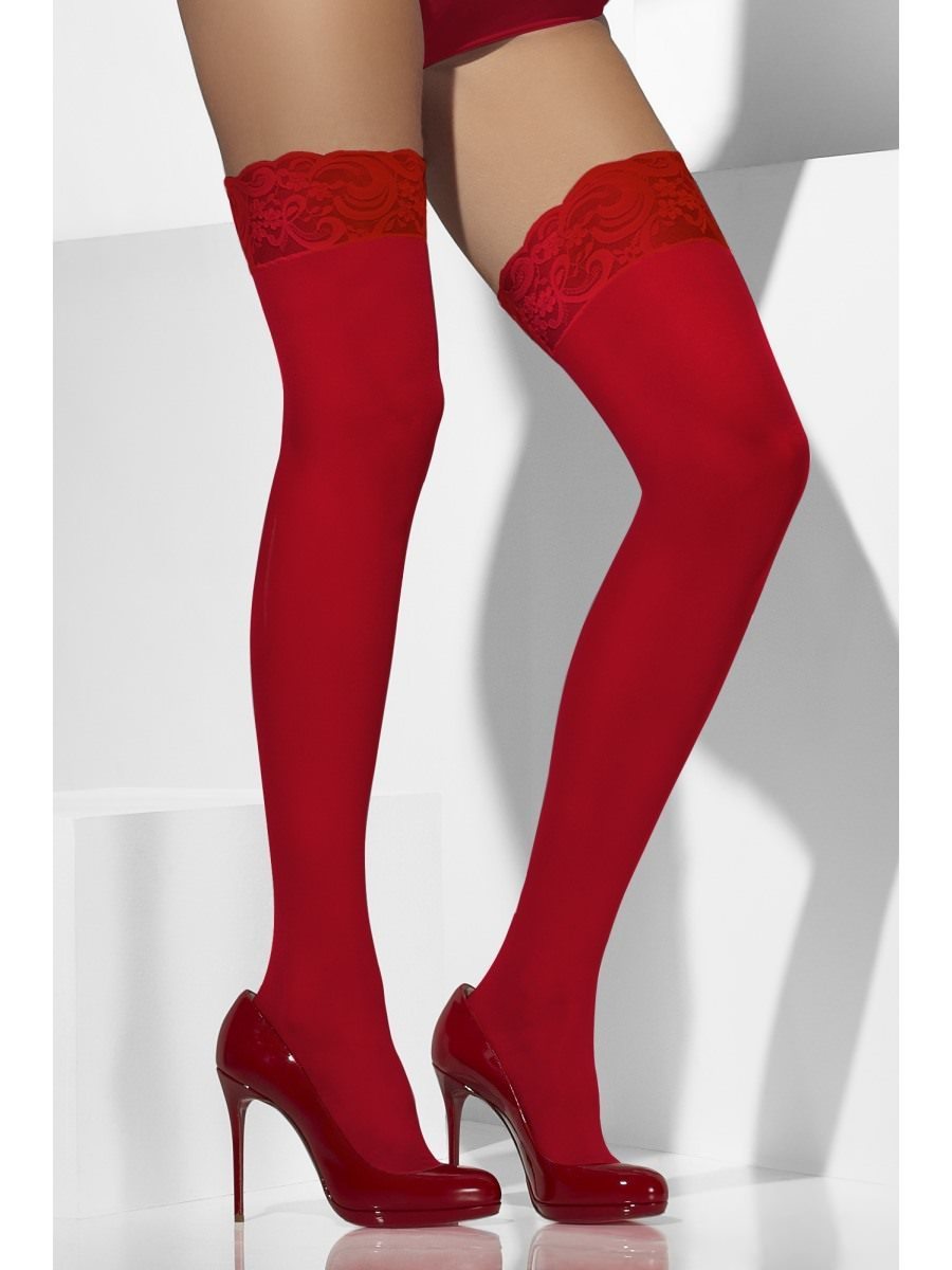 Sheer Hold-Ups, Red, Lace Tops Wholesale