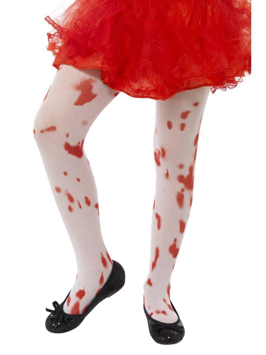 Tights, White, with Blood Stain Print, Age 6-12 Wholesale