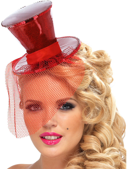 Fever Mini Top Hat on Headband, Red  Wholesale