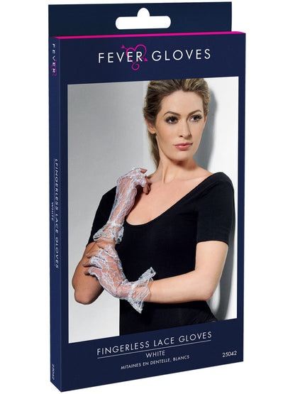 Fingerless Lace Gloves, White  Wholesale