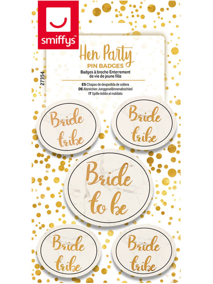 Hen Party Pin Badges, White & Gold  Wholesale