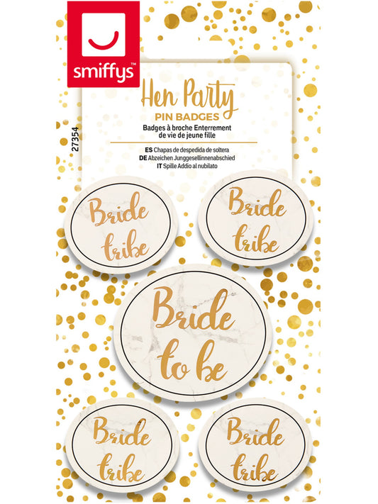 Hen Party Pin Badges, White & Gold  Wholesale