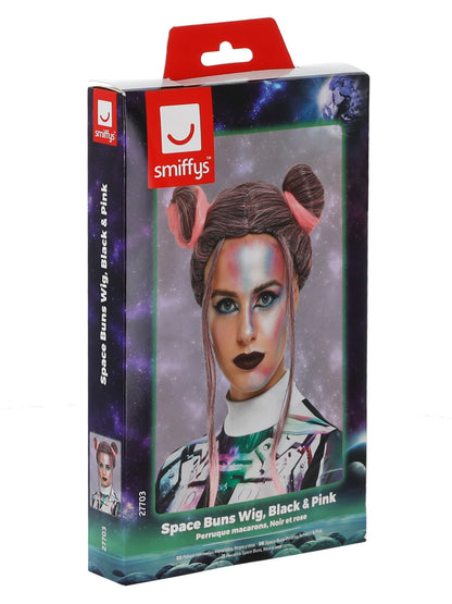 Space Buns Wig, Black & Pink  Wholesale