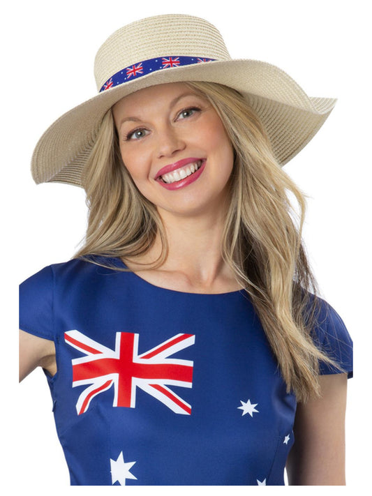 Ladies Australian Flag Straw Sun Hat Wholesale
