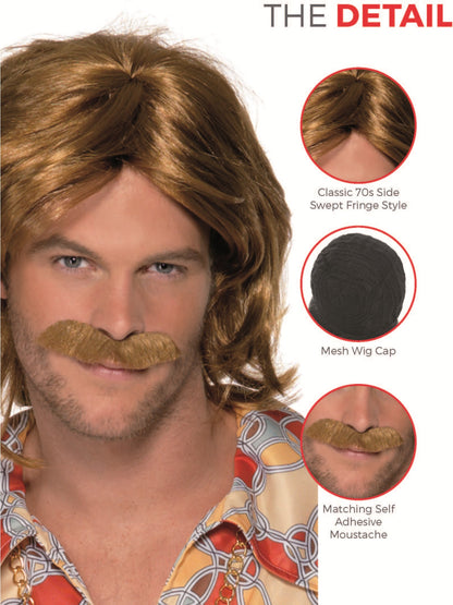 70s Super Trouper Wig & Moustache, Brown  Wholesale