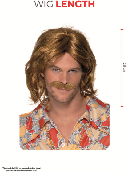 70s Super Trouper Wig & Moustache, Brown  Wholesale
