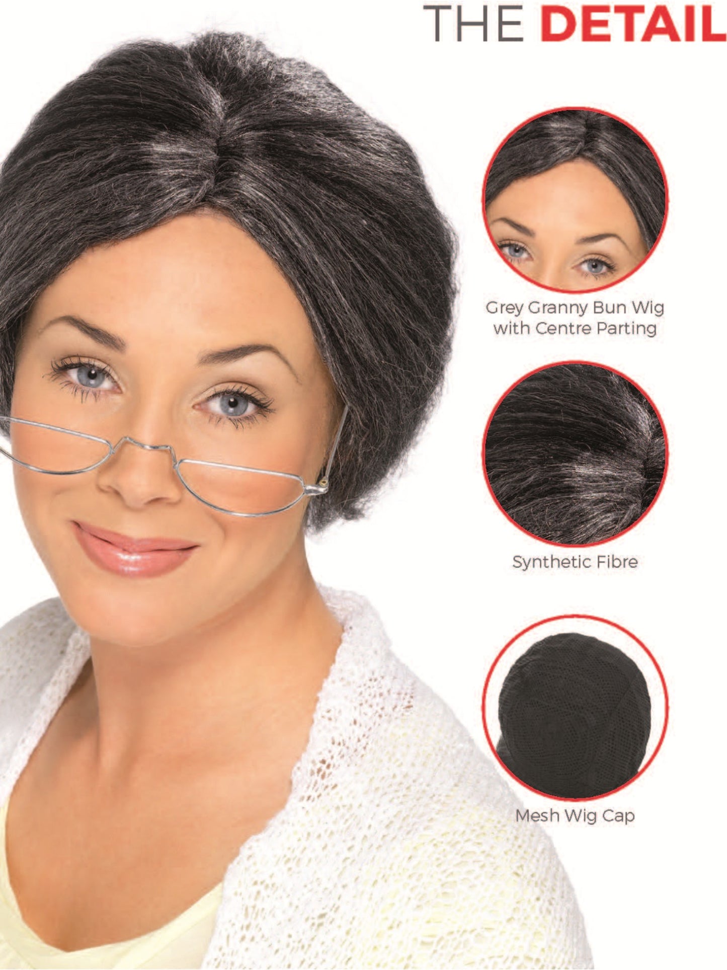 Granny Bun Wig, Grey  Wholesale