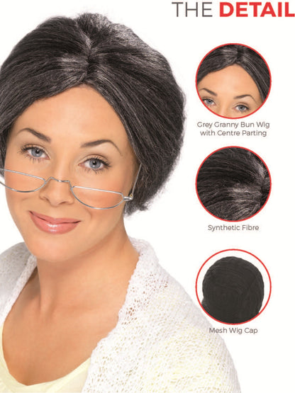 Granny Bun Wig, Grey  Wholesale
