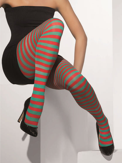Opaque Tights, Red & Green  Wholesale