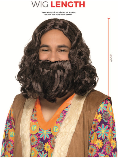 Hippie/Jesus Wig & Beard Set, Brown  Wholesale