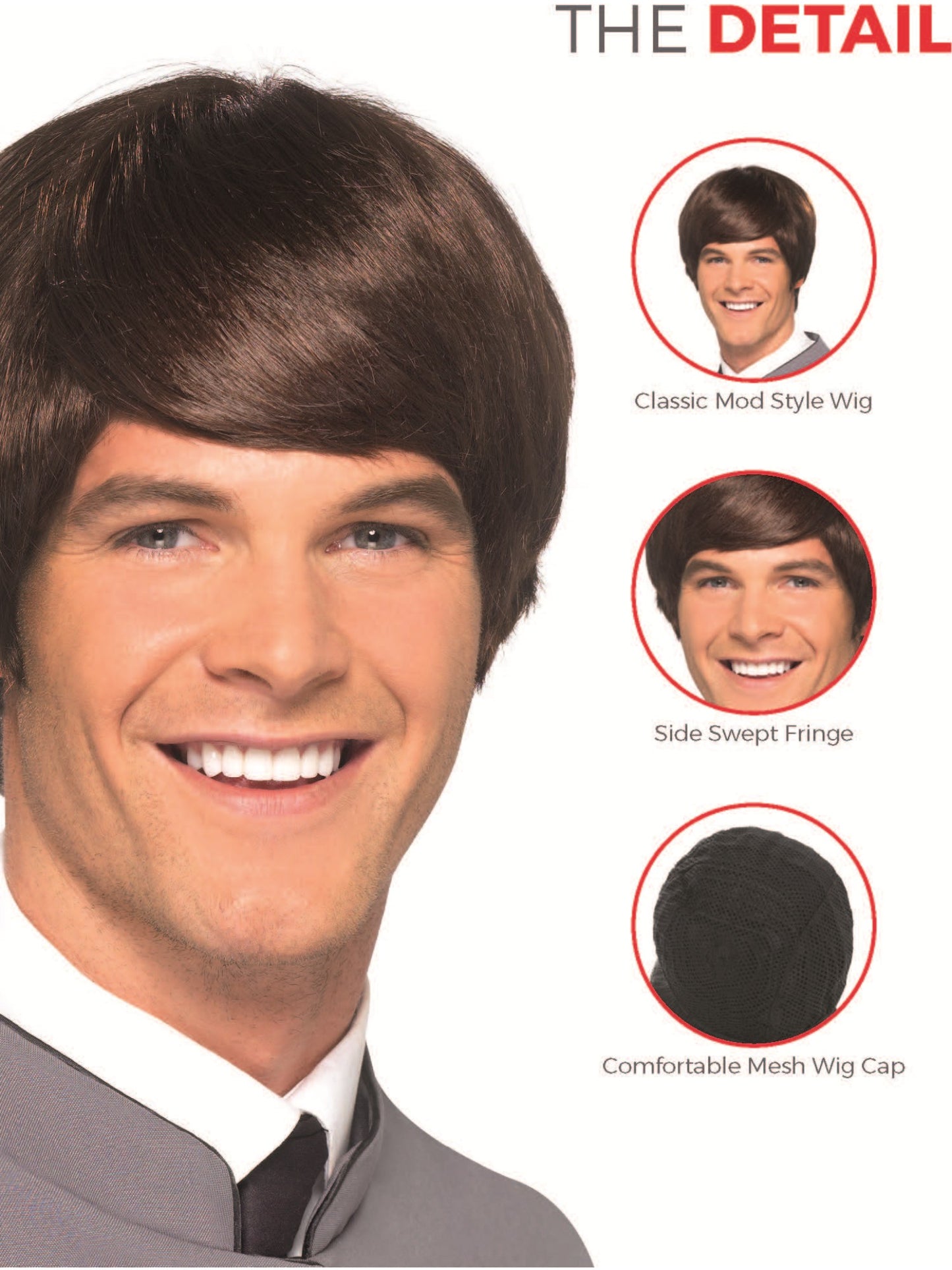 60s Male Mod Wig, Brown  Wholesale