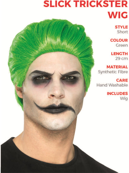 Slick Trickster Wig, Green  Wholesale