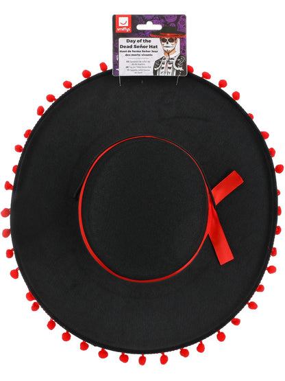 Day of the Dead Senor Hat, Black & Red  Wholesale