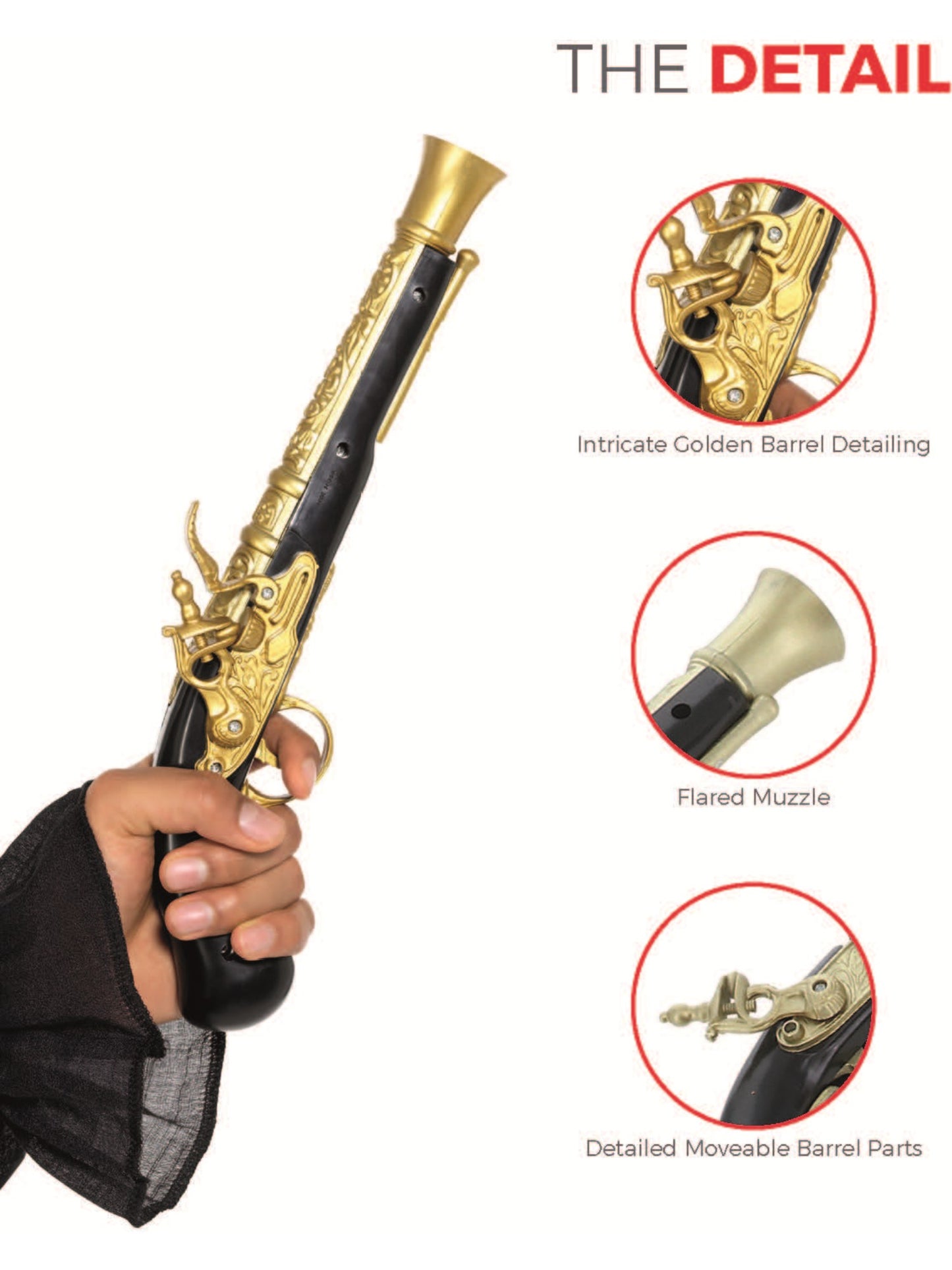 Realistic Pirate Blunderbuss Pistol, Black & Gold  Wholesale