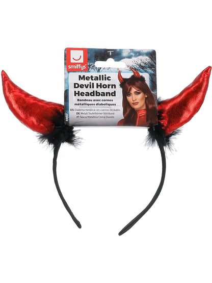 Metallic Devil Horn Headband, Red & Black  Wholesale