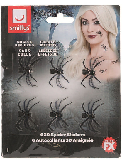 Smiffys Make-Up FX, 3D Spider Stickers, Black  Wholesale