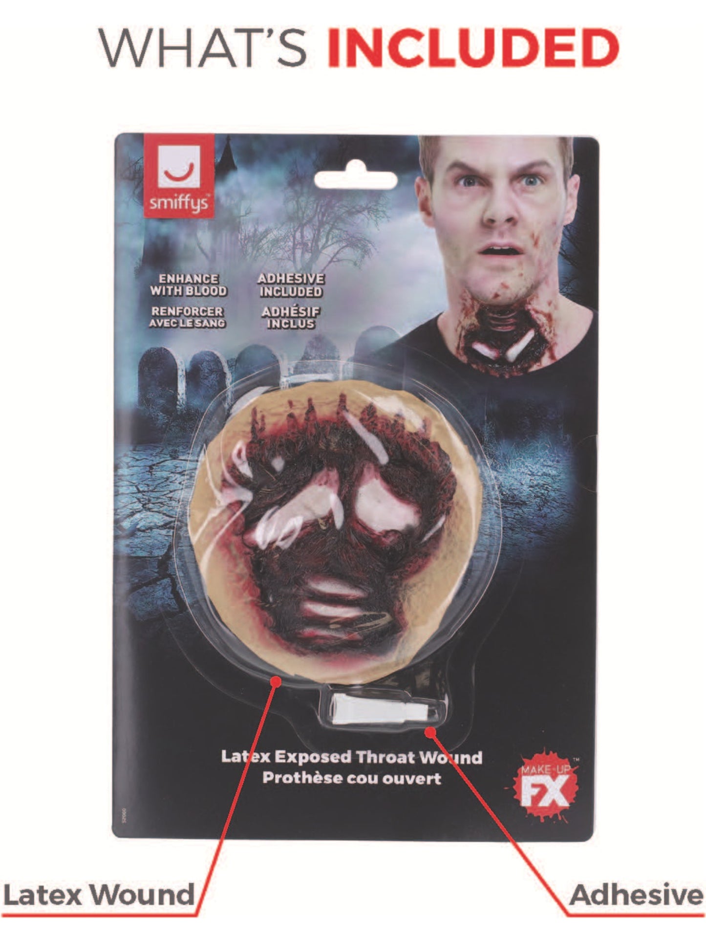 Smiffys Make-Up FX, Latex Exposed Throat Wound, Re  Wholesale