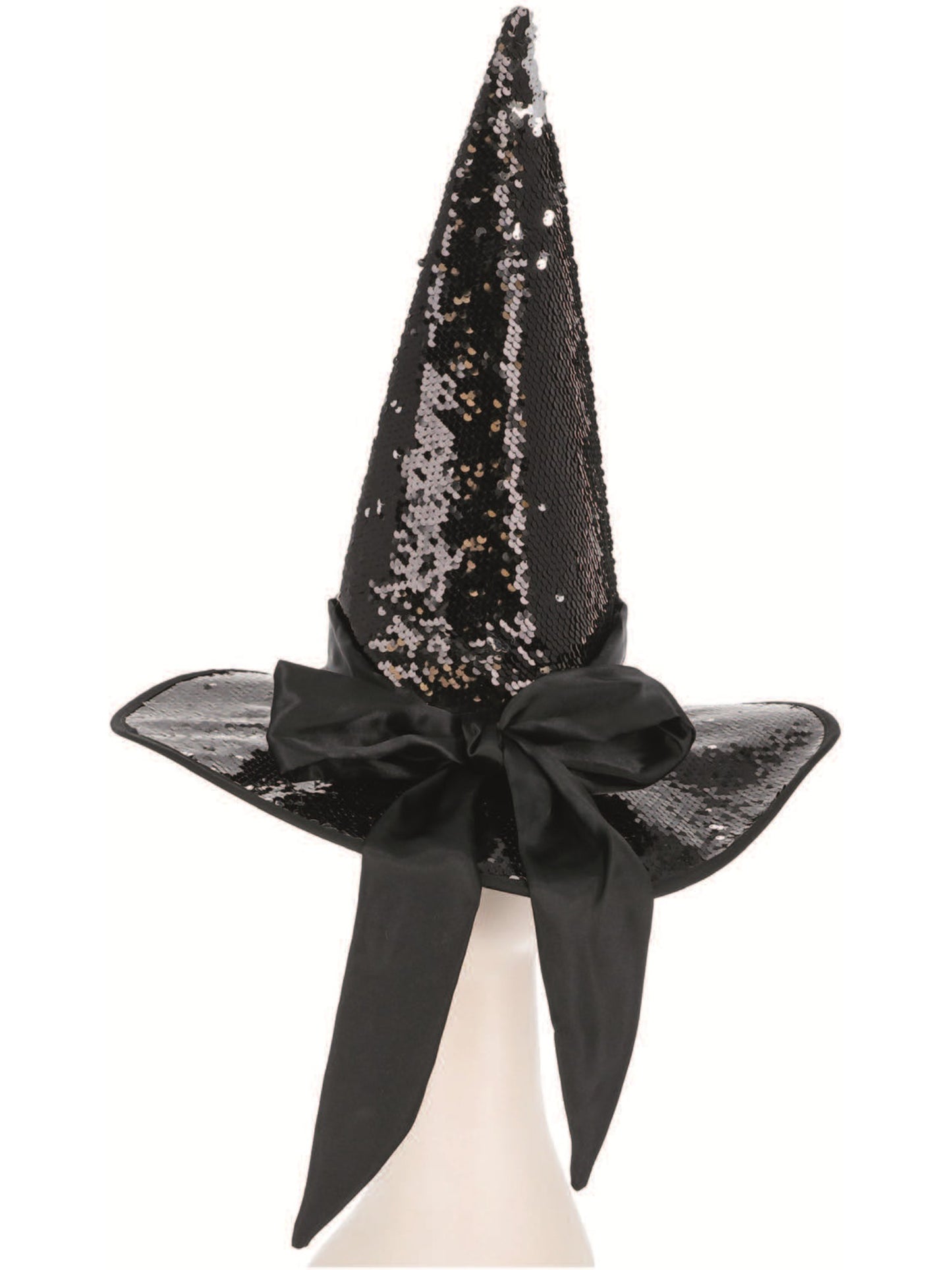 Deluxe Reversible Sequin Witch Hat, Black & Silver  Wholesale