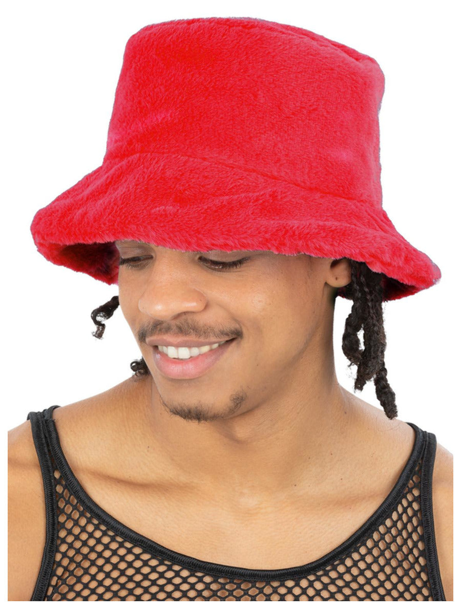 90s Red Fur Bucket Hat Wholesale