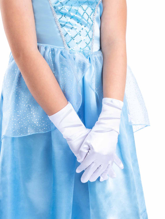 Girls White Satin Princess Gloves, One Size  Wholesale