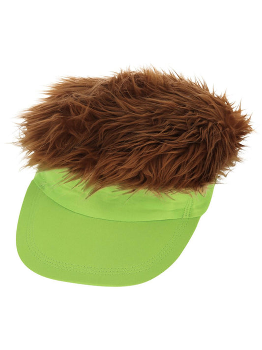 Neon Green Visor Hat with Dark Blonde Hair Wholesale