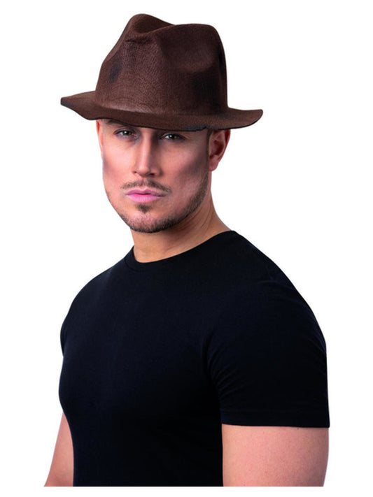 Serial Killer Worn-Look Trilby Hat, Brown Wholesale