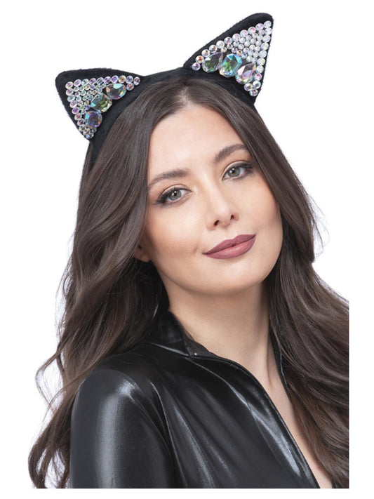 Jewelled Black Cat Ear Headband Wholesale
