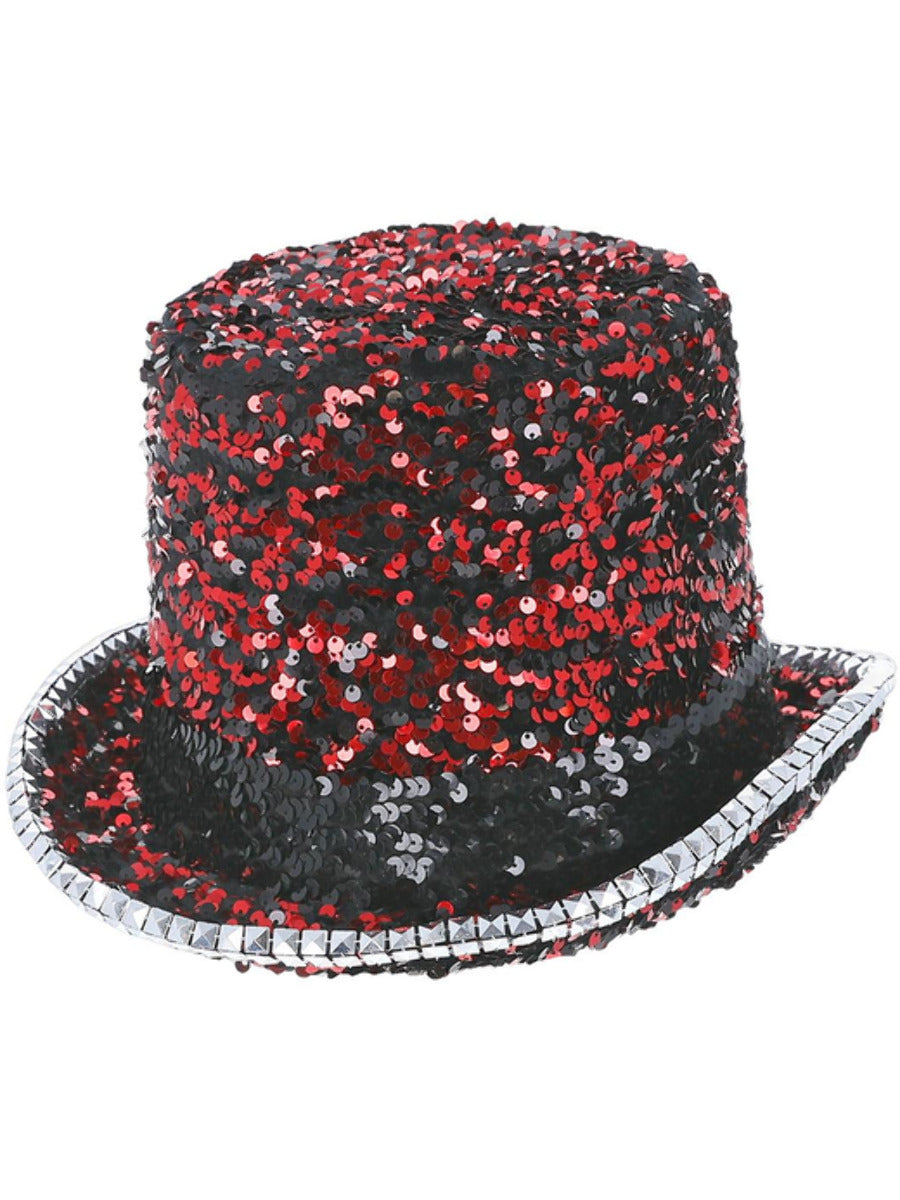 Fever Deluxe Felt & Sequin Top Hat, Red Wholesale