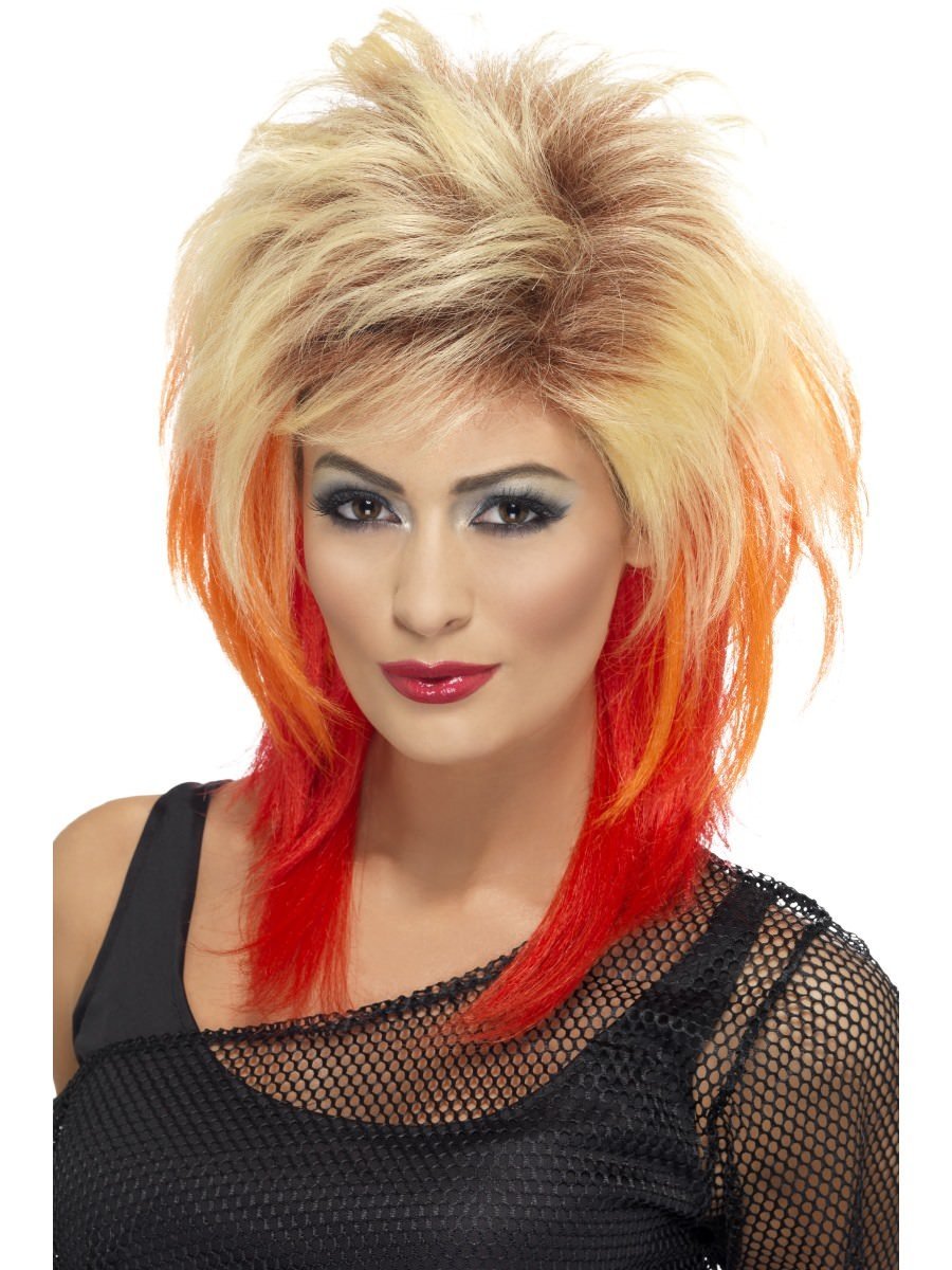 80s Mullet Wig, Blonde with Red Streaks Wholesale