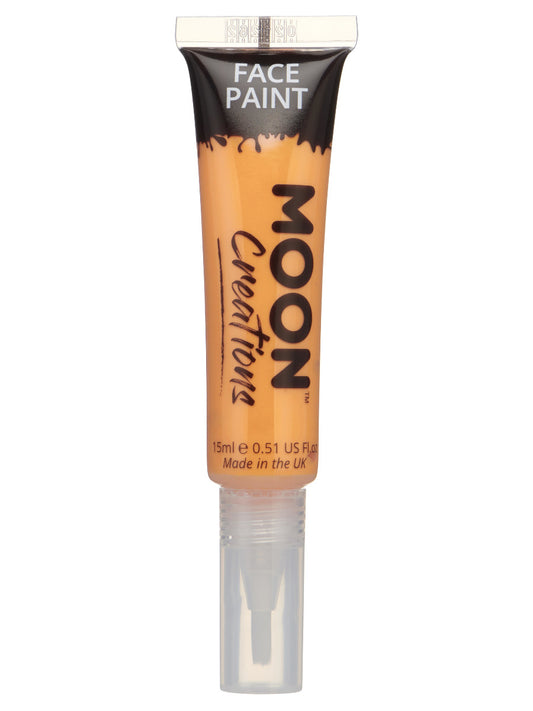 Moon Creations Face & Body Paints, Orange, with Brush Applicator, 15ml Single