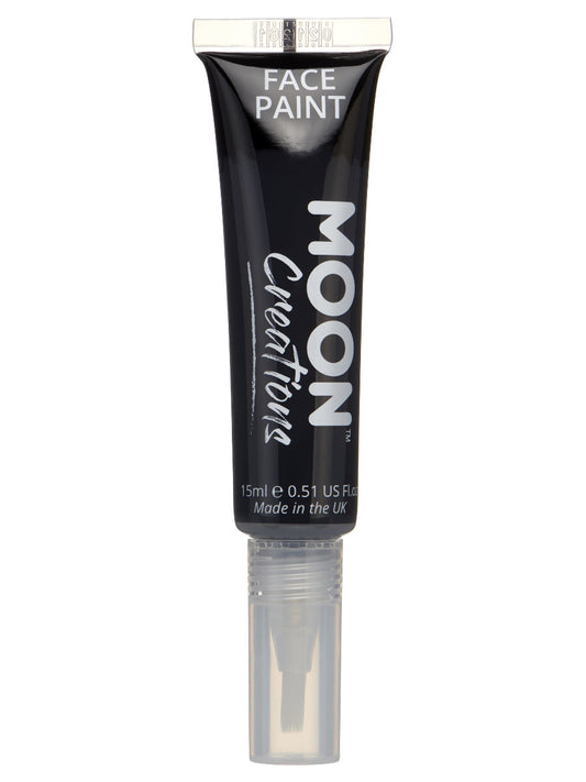Moon Creations Face & Body Paints, Black, with Brush Applicator, 15ml Single