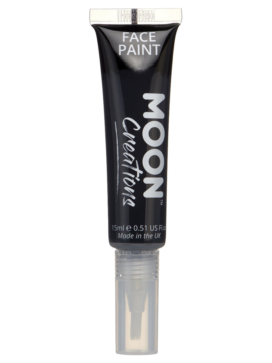 Moon Creations Face & Body Paints, Black, with Brush Applicator, 15ml Single