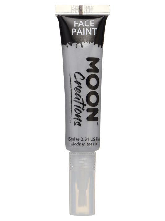 Moon Creations Face & Body Paints, Grey, with Brush Applicator, 15ml Single