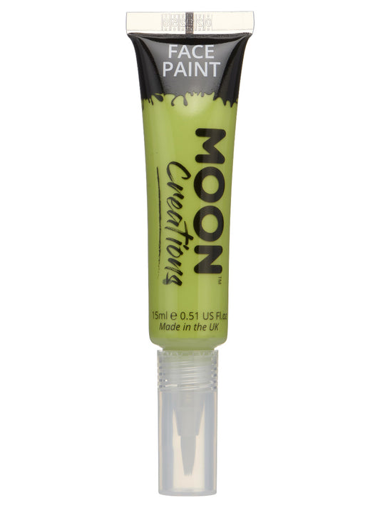 Moon Creations Face & Body Paints, Lime Green, with Brush Applicator, 15ml Single