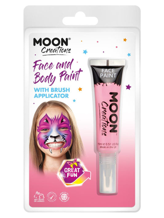 Moon Creations Face & Body Paints, Pink, with Brush Applicator, 15ml Clamshell