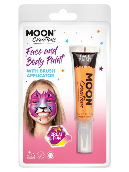 Moon Creations Face & Body Paints, Orange, with Brush Applicator, 15ml Clamshell