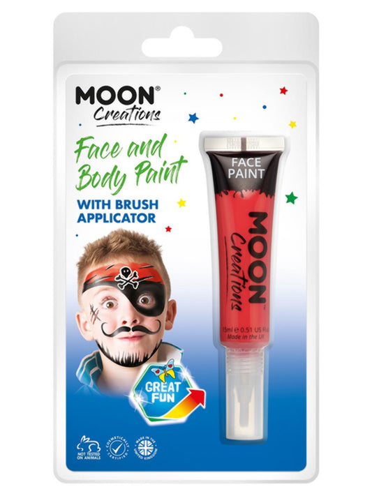 Moon Creations Face & Body Paints, Bright Pink, with Brush Applicator, 15ml Clamshell