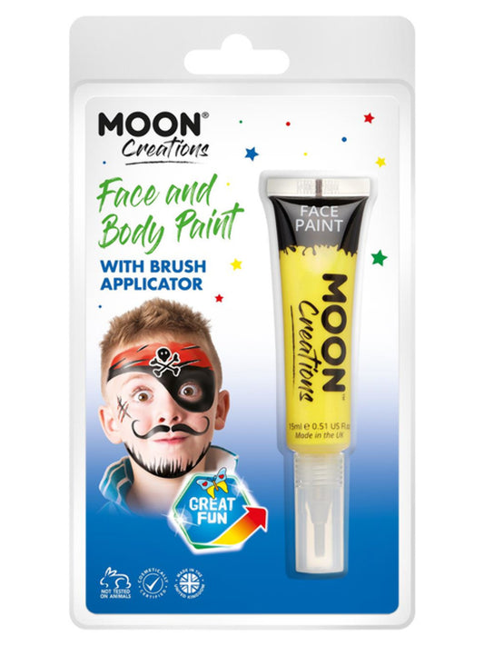 Moon Creations Face & Body Paints, Yellow, with Brush Applicator, 15ml Clamshell