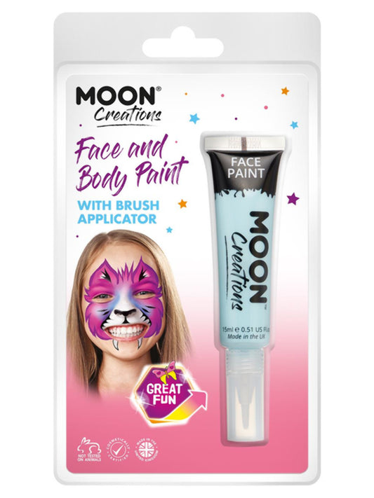 Moon Creations Face & Body Paints, Light Blue, with Brush Applicator, 15ml Clamshell