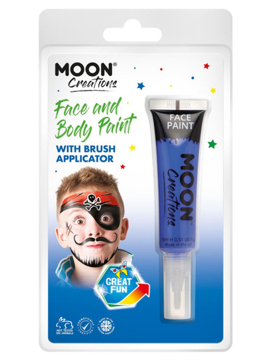 Moon Creations Face & Body Paints, Dark Blue, with Brush Applicator, 15ml Clamshell