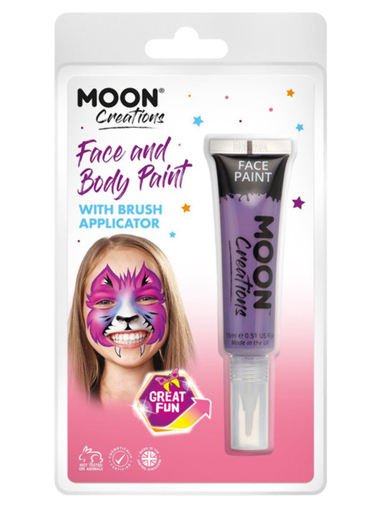 Moon Creations Face & Body Paints, Purple, with Brush Applicator, 15ml Clamshell