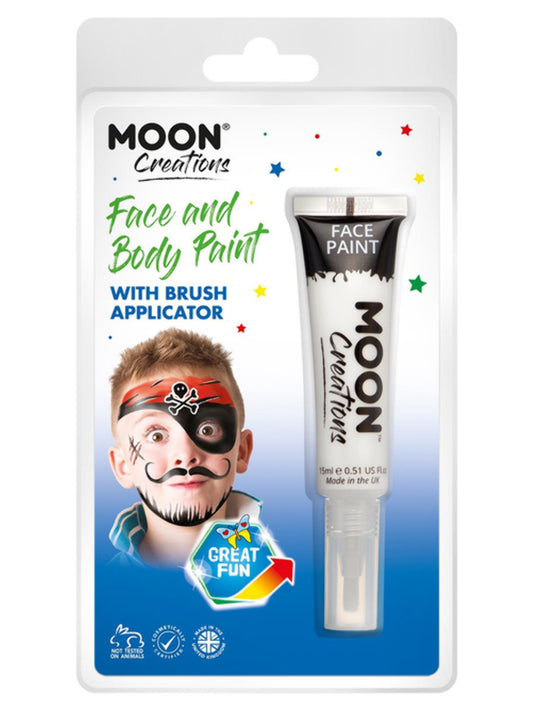 Moon Creations Face & Body Paints, White, with Brush Applicator, 15ml Clamshell