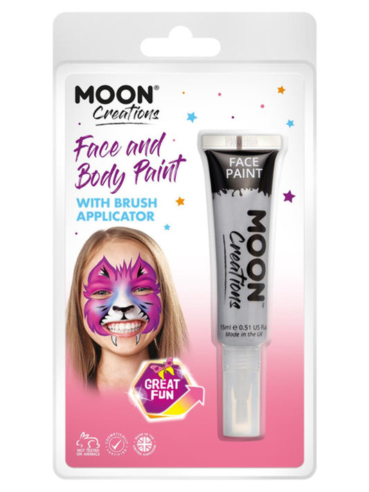 Moon Creations Face & Body Paints, Grey, with Brush Applicator, 15ml Clamshell